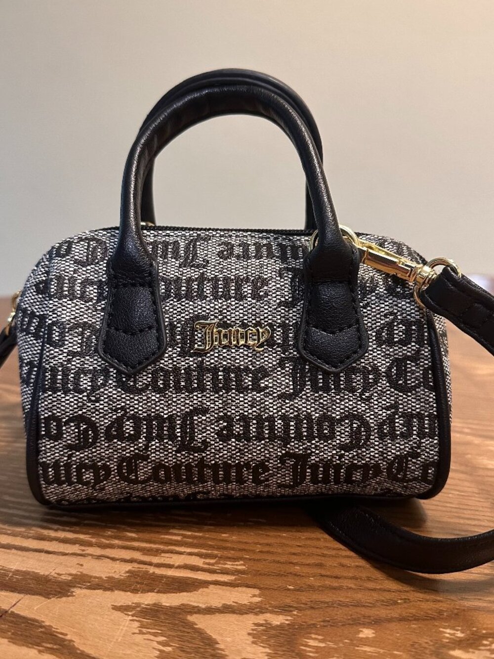 Juicy Couture Black Gray Monogram Mini Satchel Crossbody Bag